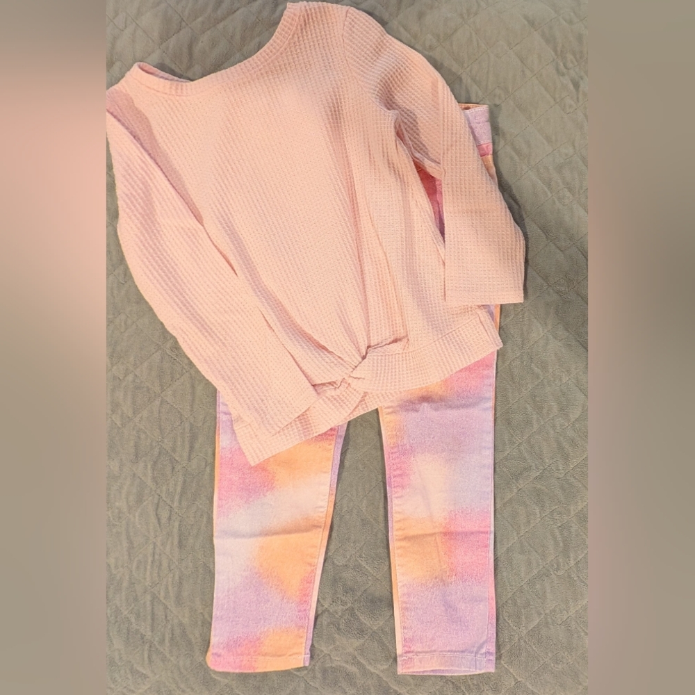 5T Kids Pink Top and Multicolor Pants